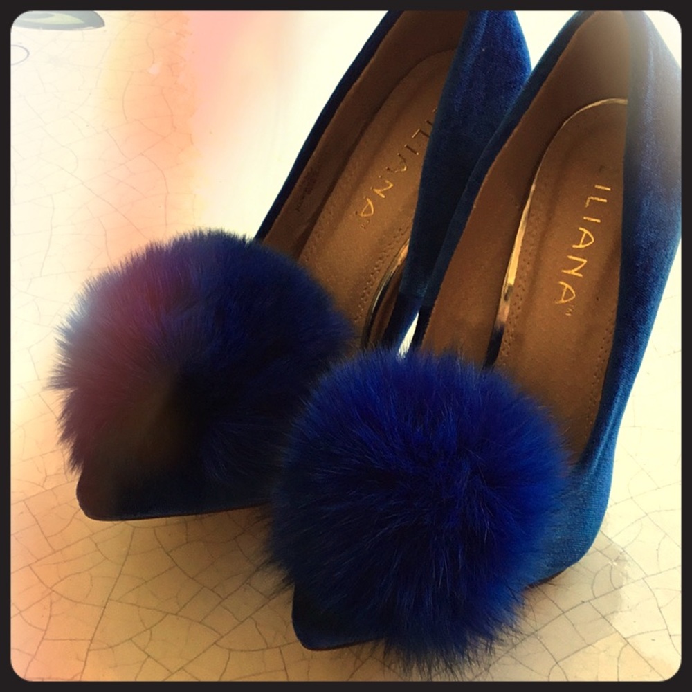 Beautiful, blue mink Pom Pom, Liliana stilettos.